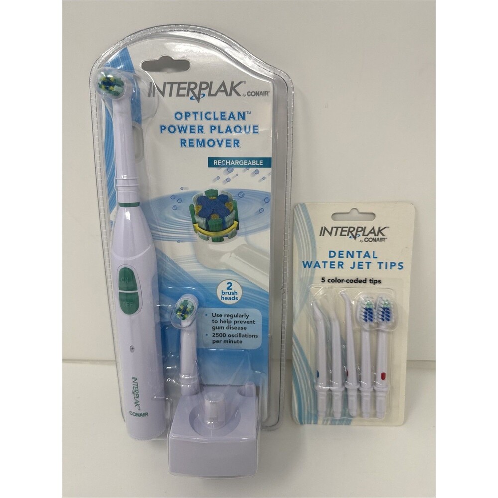 Interplak by Conair Opticlean Power Plaque Remover Rechargeable RTGX NEW + Tips